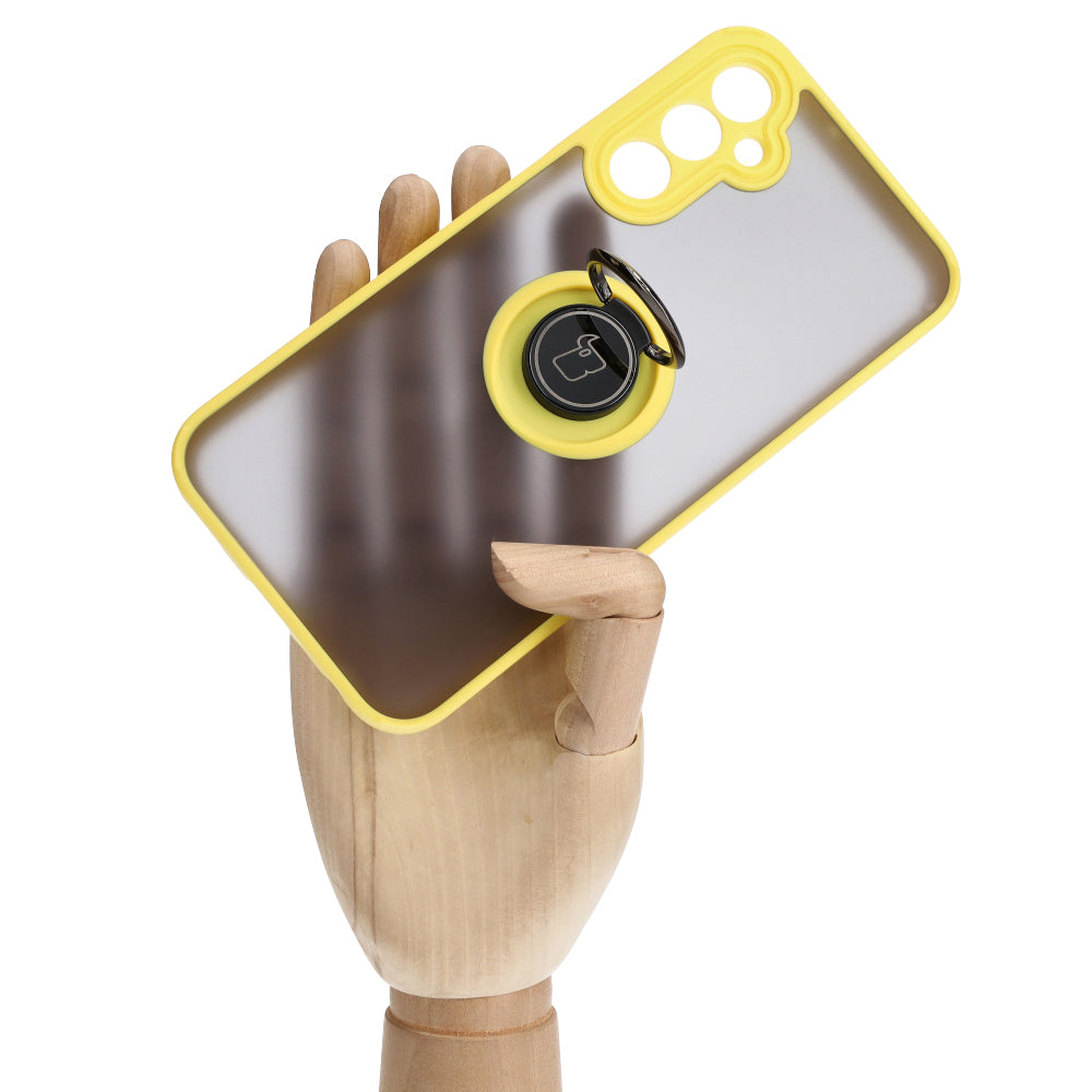 Handyhülle mit Fingergriff für Galaxy A24 4G, Bizon Case Hybrid Ring, getönt mit gelbem Rahmen