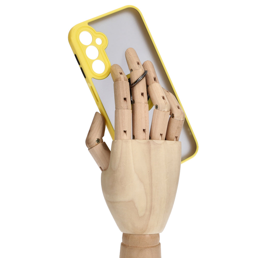 Handyhülle mit Fingergriff für Galaxy A24 4G, Bizon Case Hybrid Ring, getönt mit gelbem Rahmen