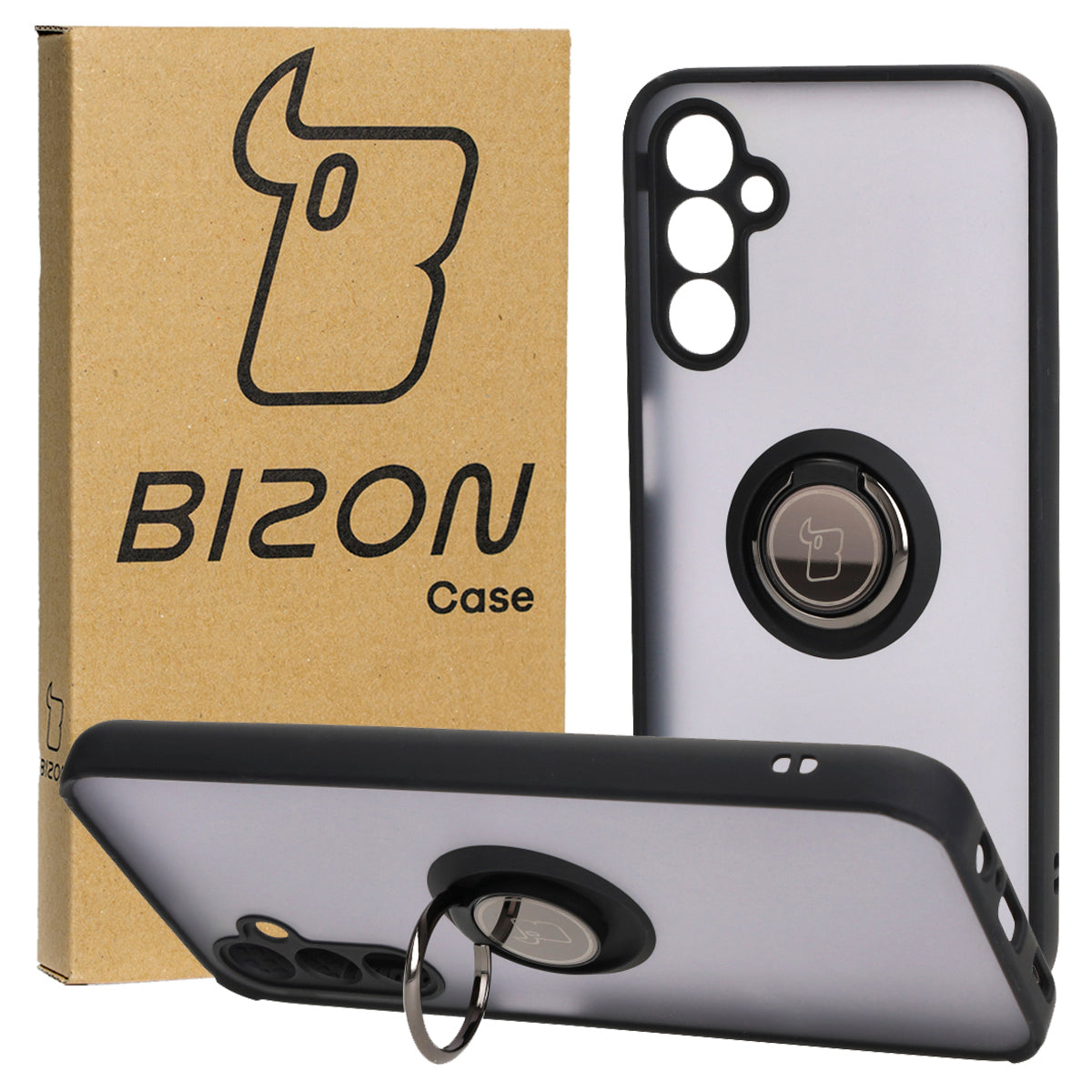 Handyhülle mit Fingergriff für Galaxy M14 5G, Bizon Case Hybrid Ring, getönt mit schwarzem Rahmen