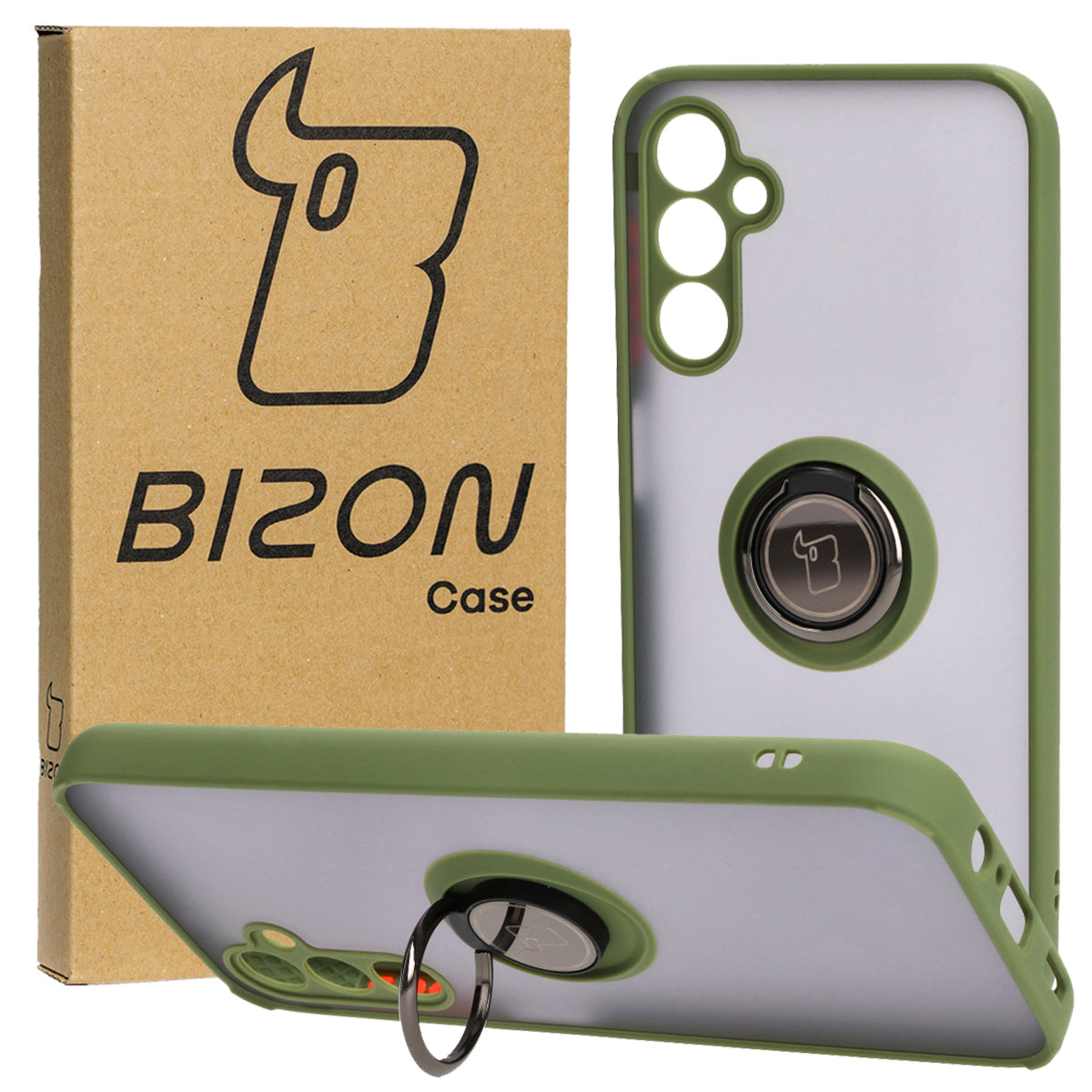Handyhülle mit Fingergriff für Galaxy M14 5G, Bizon Case Hybrid Ring, getönt mit grünem Rahmen