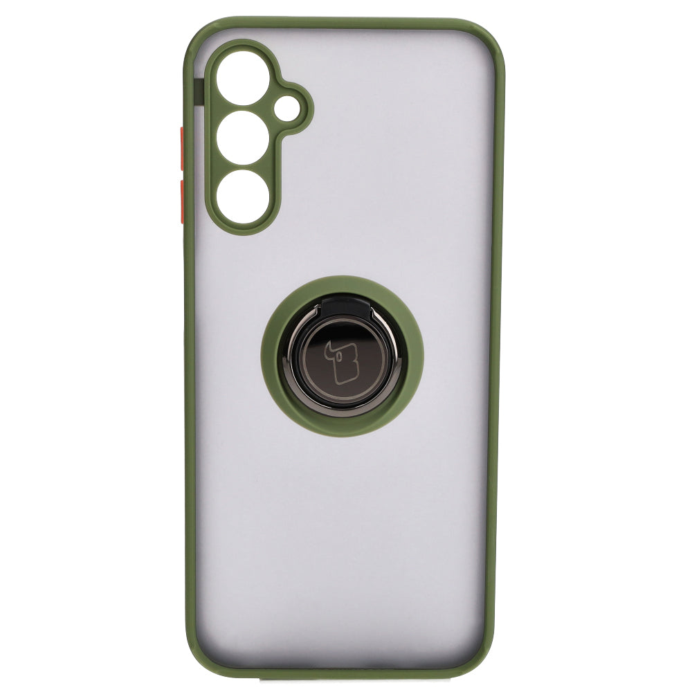 Handyhülle mit Fingergriff für Galaxy M14 5G, Bizon Case Hybrid Ring, getönt mit grünem Rahmen