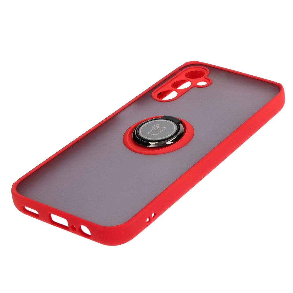 Handyhülle mit Fingergriff für Galaxy M14 5G, Bizon Case Hybrid Ring, getönt mit rotem Rahmen