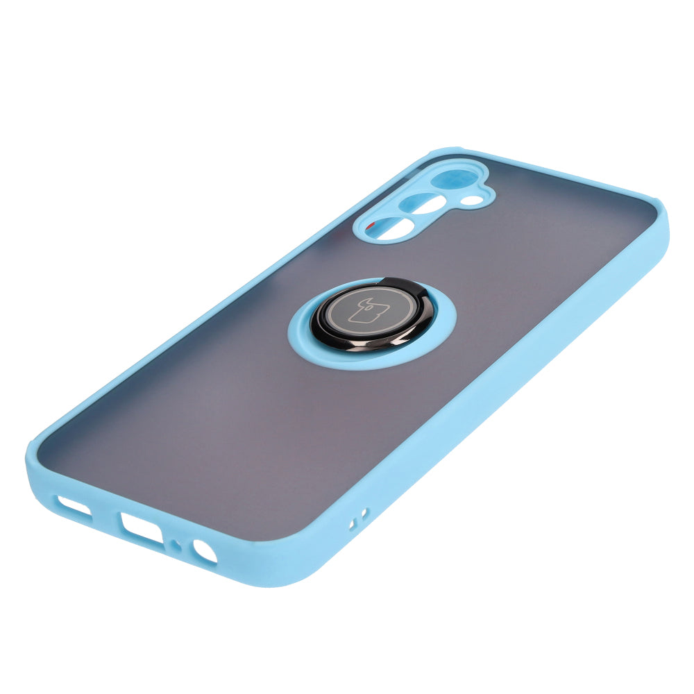Handyhülle mit Fingergriff für Galaxy M14 5G, Bizon Case Hybrid Ring, getönt mit hellblauem Rahmen