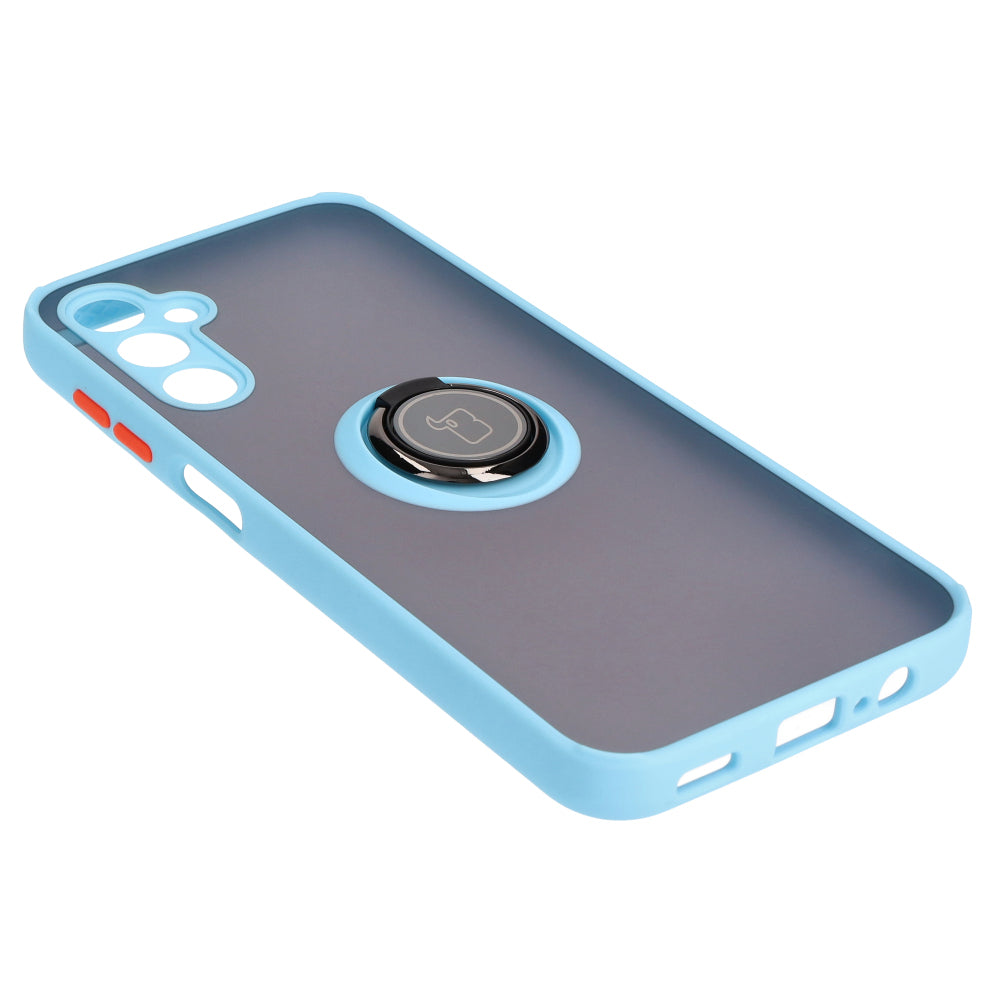 Handyhülle mit Fingergriff für Galaxy M14 5G, Bizon Case Hybrid Ring, getönt mit hellblauem Rahmen