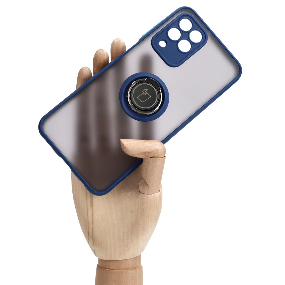 Handyhülle mit Fingergriff für Galaxy M33 5G, Bizon Case Hybrid Ring, getönt mit dunkelblauem Rahmen