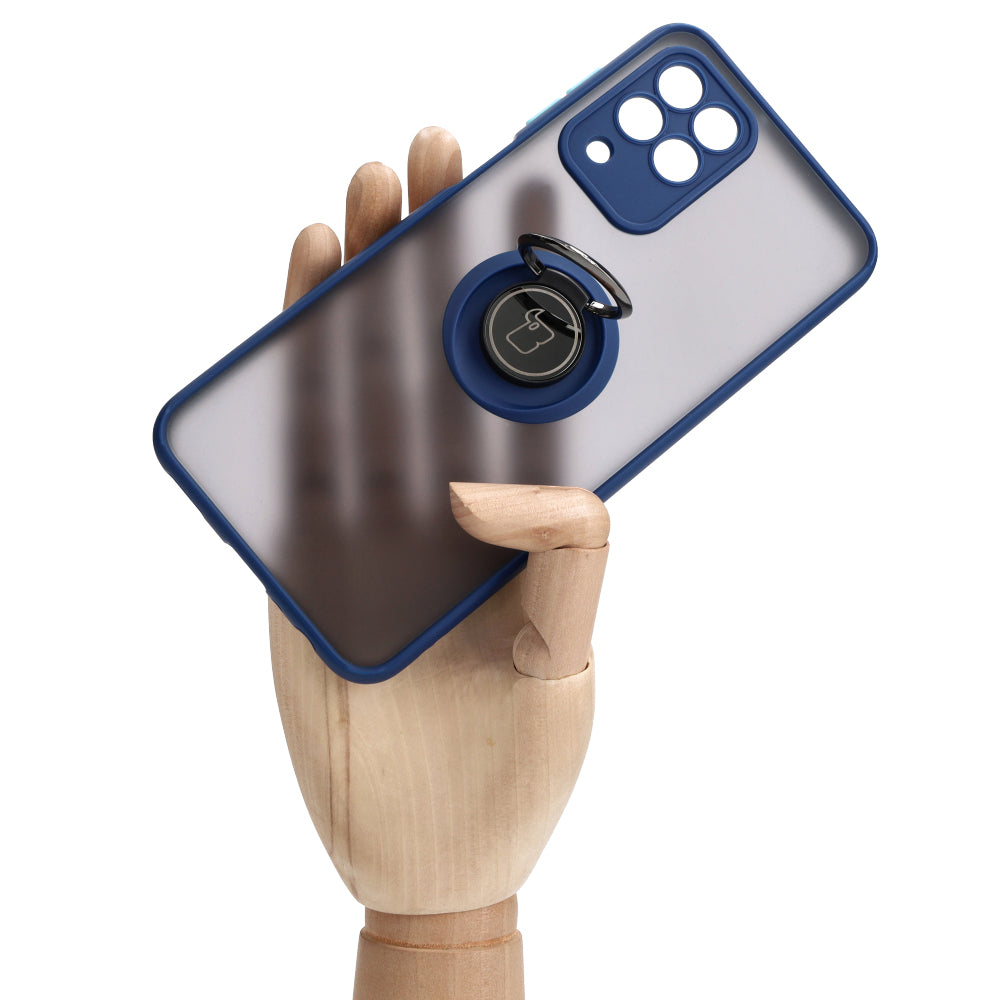 Handyhülle mit Fingergriff für Galaxy M33 5G, Bizon Case Hybrid Ring, getönt mit dunkelblauem Rahmen
