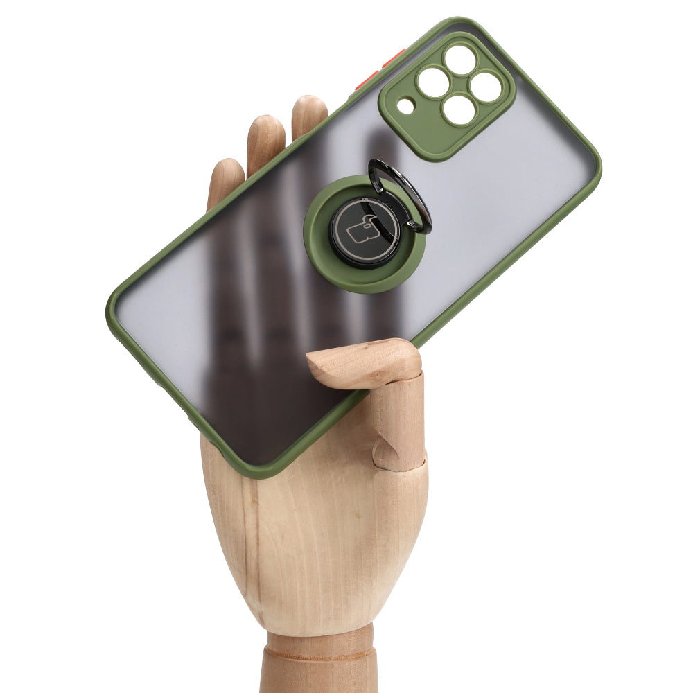 Handyhülle mit Fingergriff für Galaxy M33 5G, Bizon Case Hybrid Ring, getönt mit grünem Rahmen