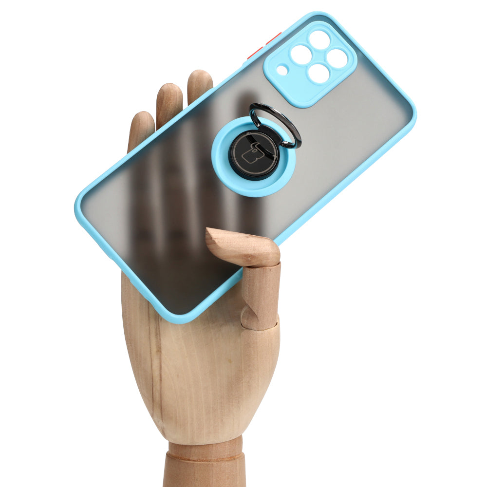 Handyhülle mit Fingergriff für Galaxy M33 5G, Bizon Case Hybrid Ring, getönt mit hellblauem Rahmen