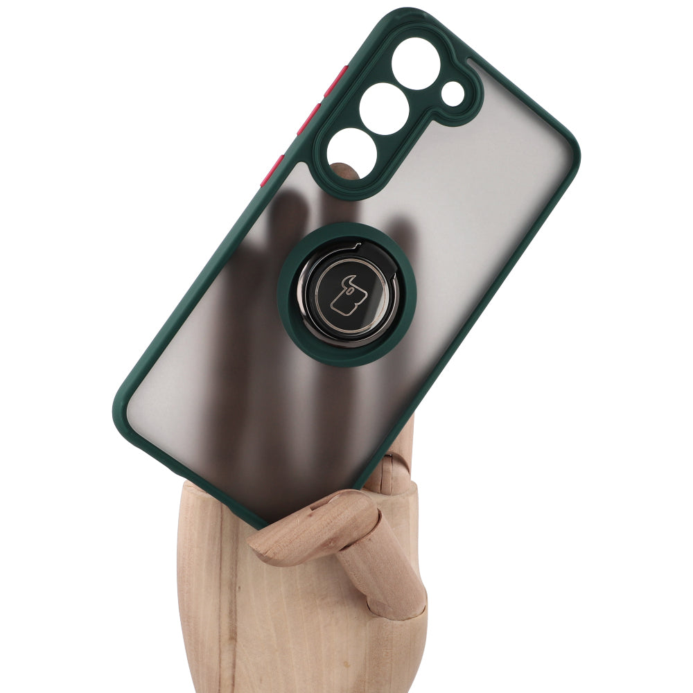Handyhülle mit Fingergriff für Galaxy S23, Bizon Case Hybrid Ring, getönt mit dunkelgrünem Rahmen