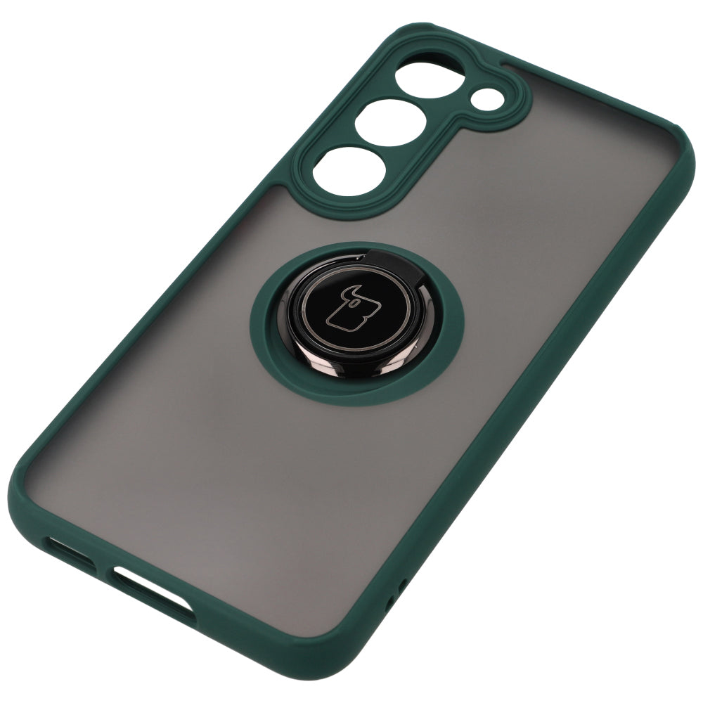 Handyhülle mit Fingergriff für Galaxy S23, Bizon Case Hybrid Ring, getönt mit dunkelgrünem Rahmen