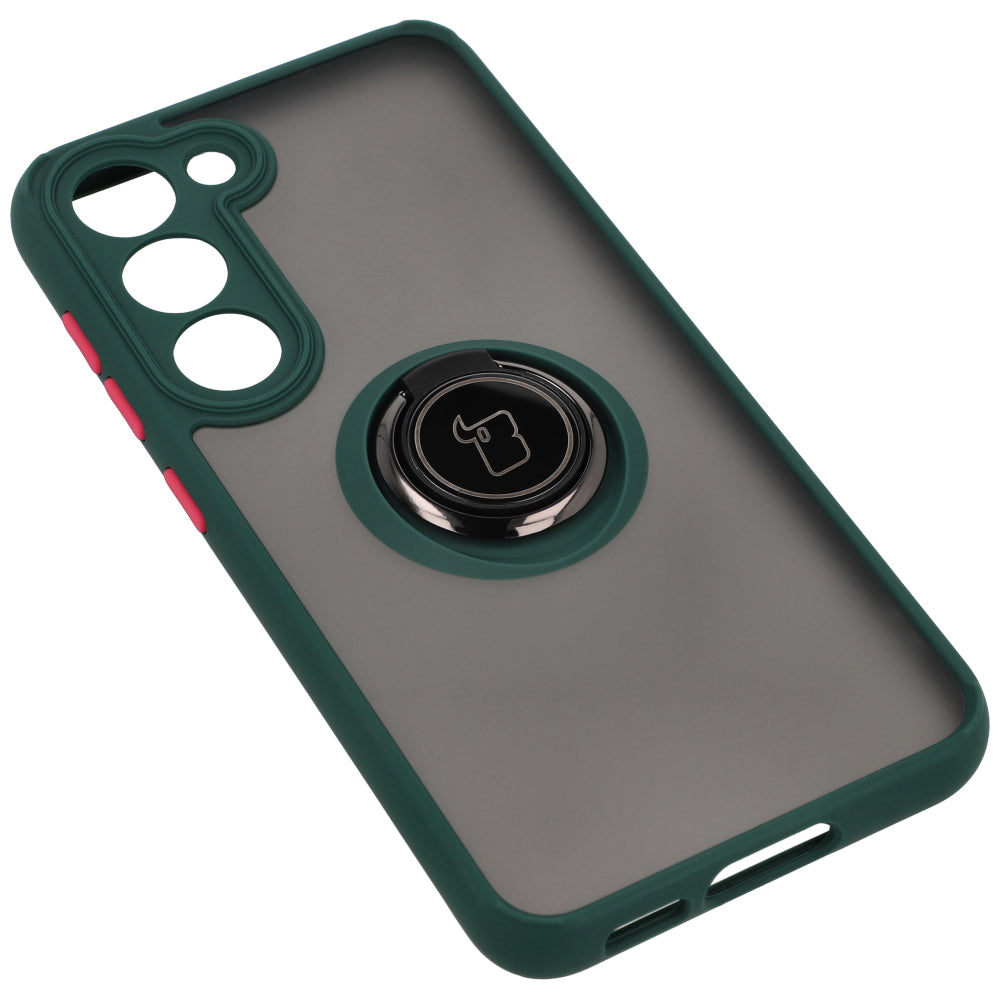 Handyhülle mit Fingergriff für Galaxy S23, Bizon Case Hybrid Ring, getönt mit dunkelgrünem Rahmen