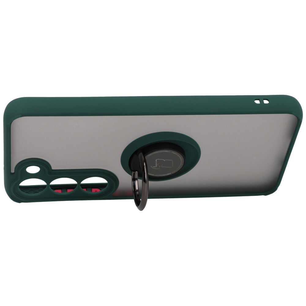 Handyhülle mit Fingergriff für Galaxy S23, Bizon Case Hybrid Ring, getönt mit dunkelgrünem Rahmen