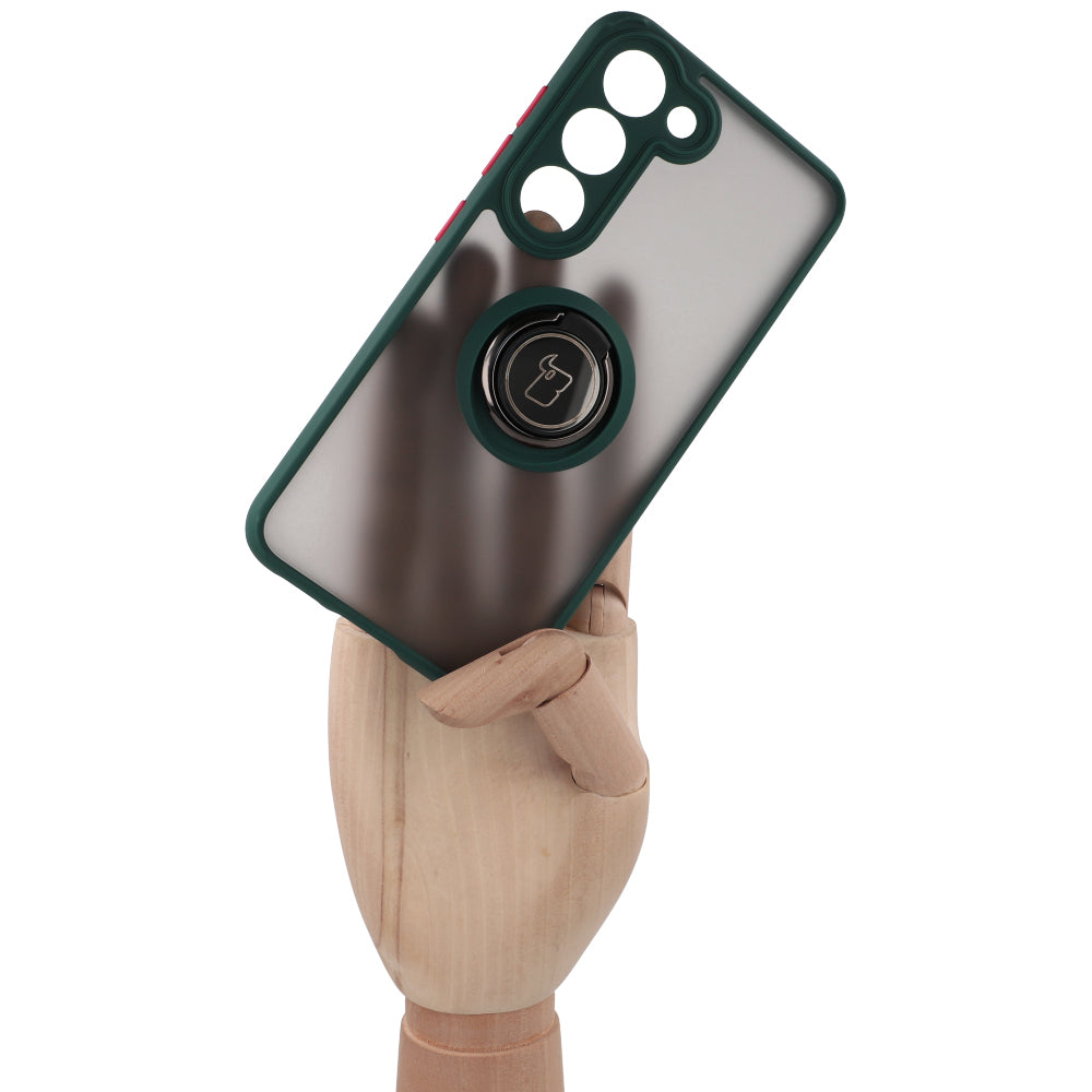 Handyhülle mit Fingergriff für Galaxy S23, Bizon Case Hybrid Ring, getönt mit dunkelgrünem Rahmen