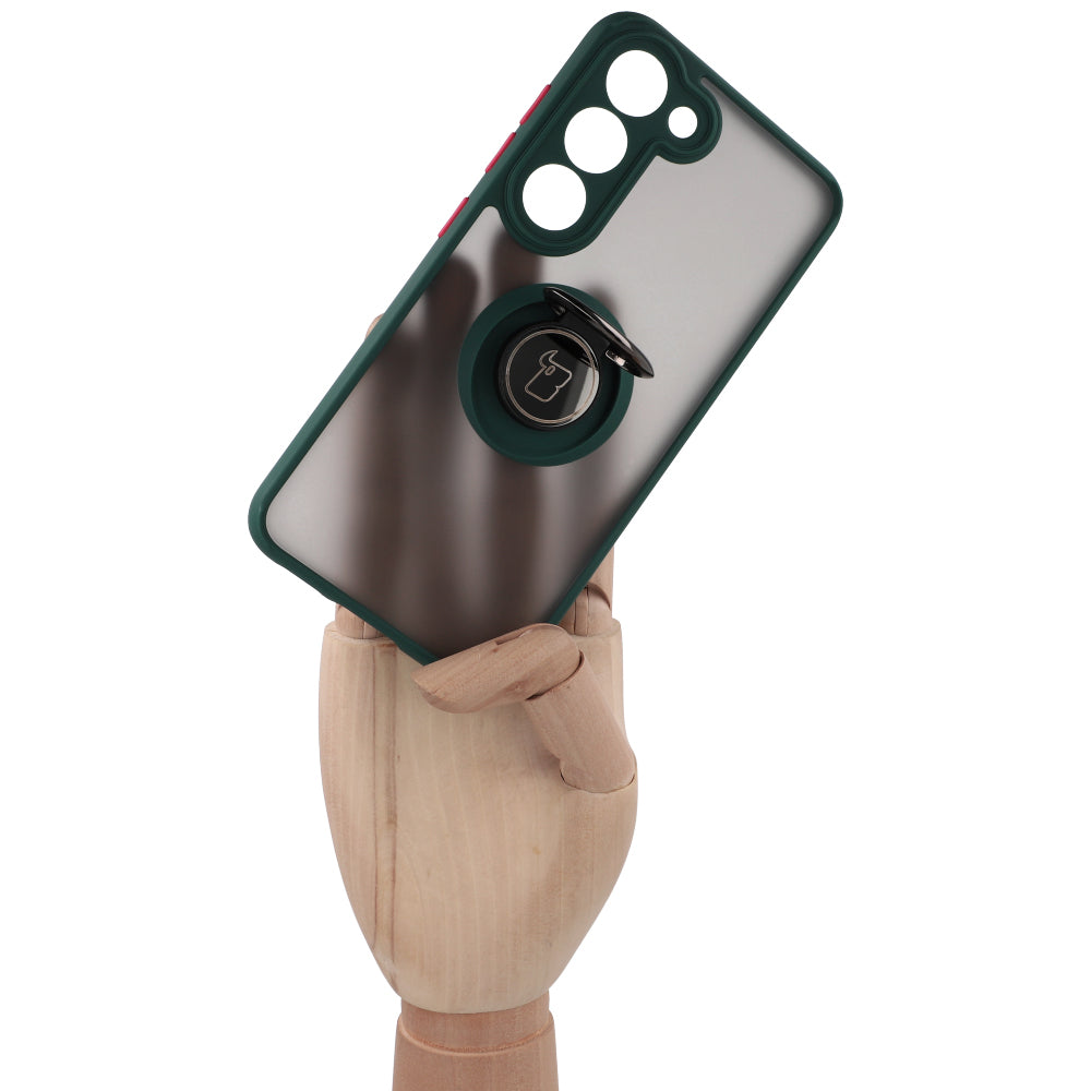 Handyhülle mit Fingergriff für Galaxy S23, Bizon Case Hybrid Ring, getönt mit dunkelgrünem Rahmen