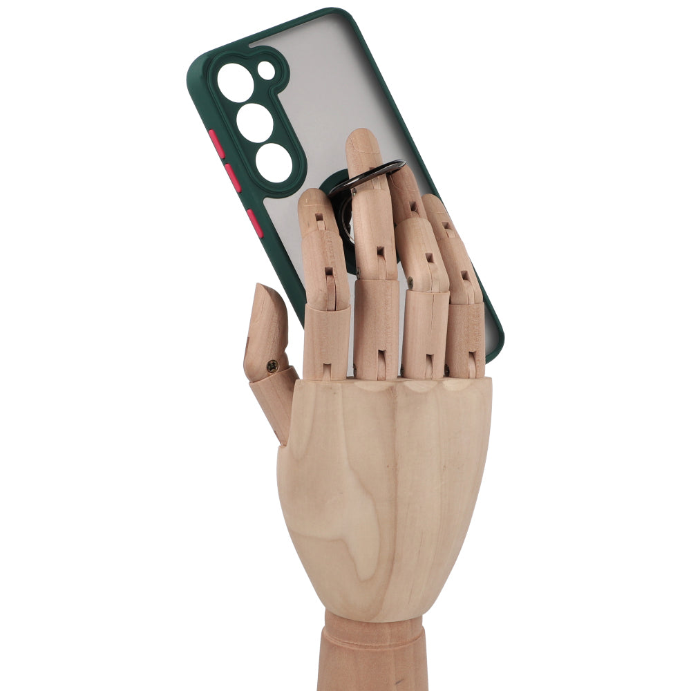 Handyhülle mit Fingergriff für Galaxy S23, Bizon Case Hybrid Ring, getönt mit dunkelgrünem Rahmen