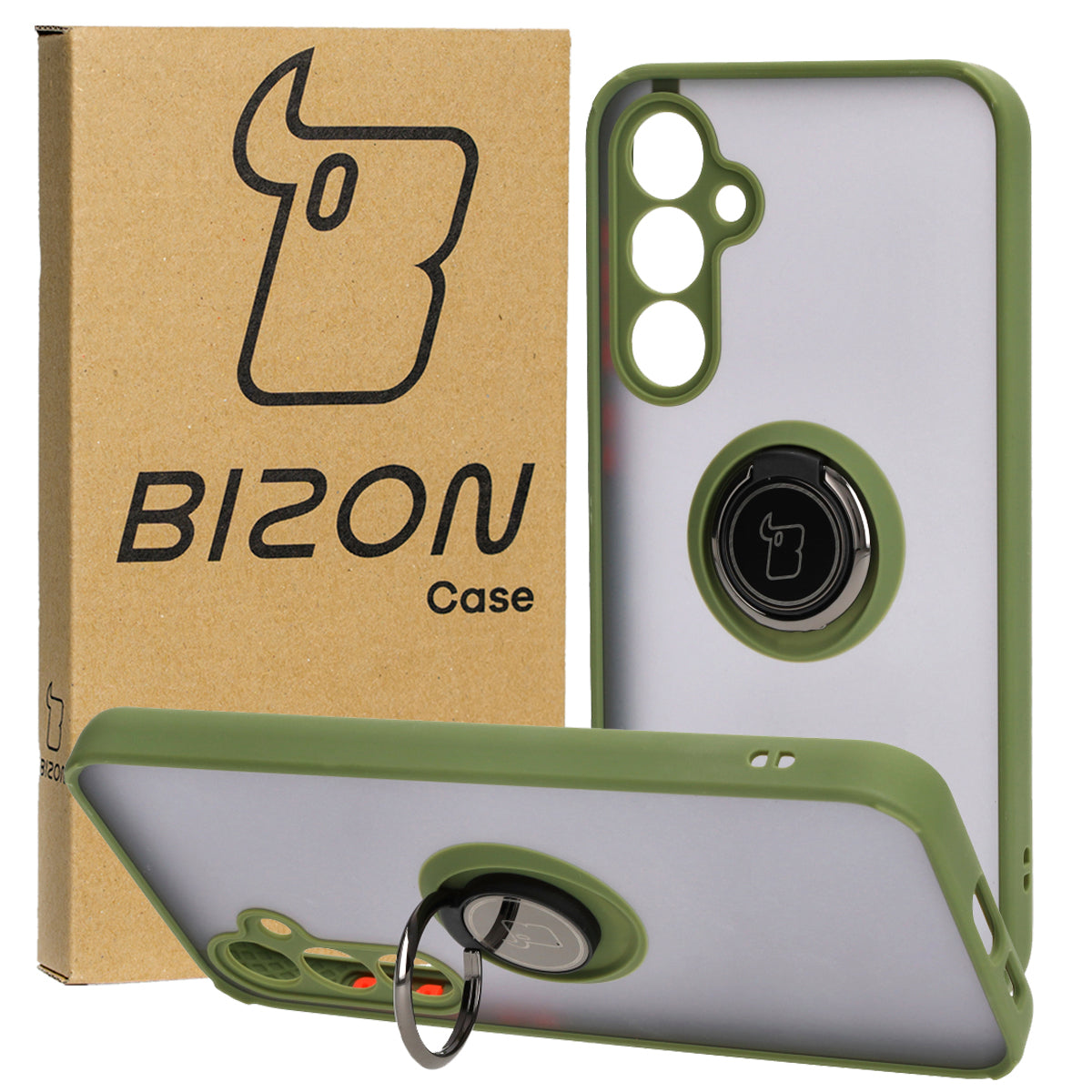 Handyhülle mit Fingergriff für Galaxy S23 FE, Bizon Case Hybrid Ring, getönt mit grünem Rahmen