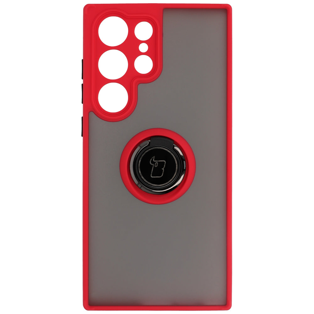 Handyhülle mit Fingergriff für Galaxy S23 Ultra, Bizon Case Hybrid Ring, getönt mit rotem Rahmen