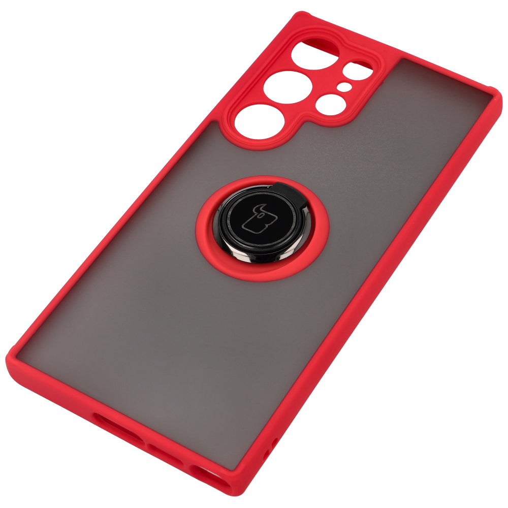 Handyhülle mit Fingergriff für Galaxy S23 Ultra, Bizon Case Hybrid Ring, getönt mit rotem Rahmen