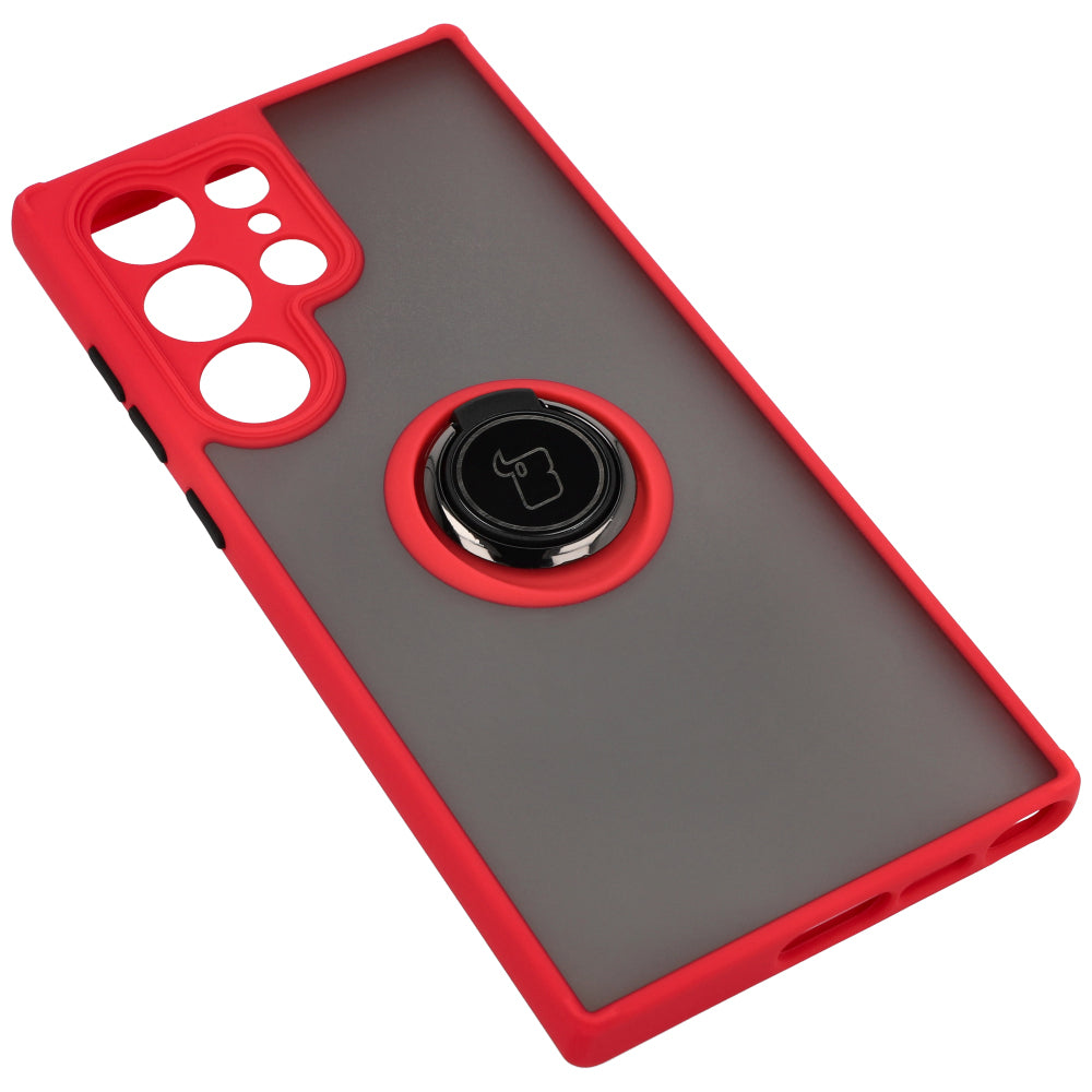Handyhülle mit Fingergriff für Galaxy S23 Ultra, Bizon Case Hybrid Ring, getönt mit rotem Rahmen