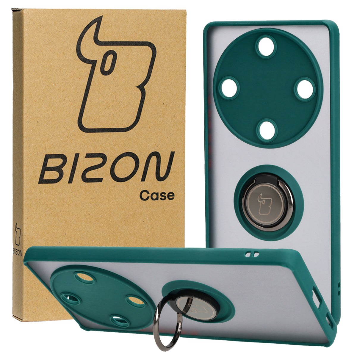 Handyhülle mit Fingergriff für Honor Magic5 Lite, Bizon Case Hybrid Ring, getönt mit dunkelgrünem Rahmen