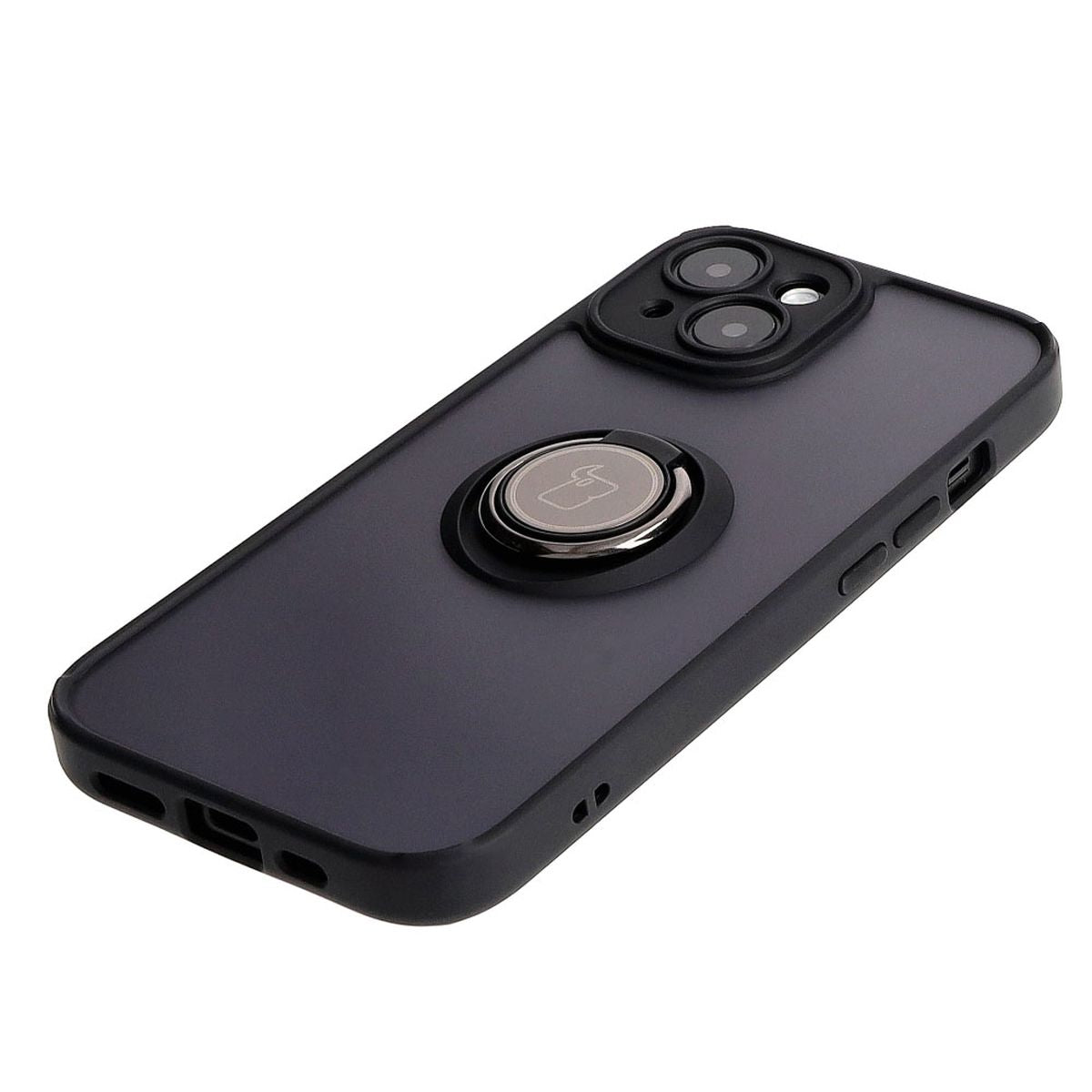 Handyhülle mit Fingergriff für iPhone 15, Bizon Case Hybrid Ring, getönt mit schwarzem Rahmen