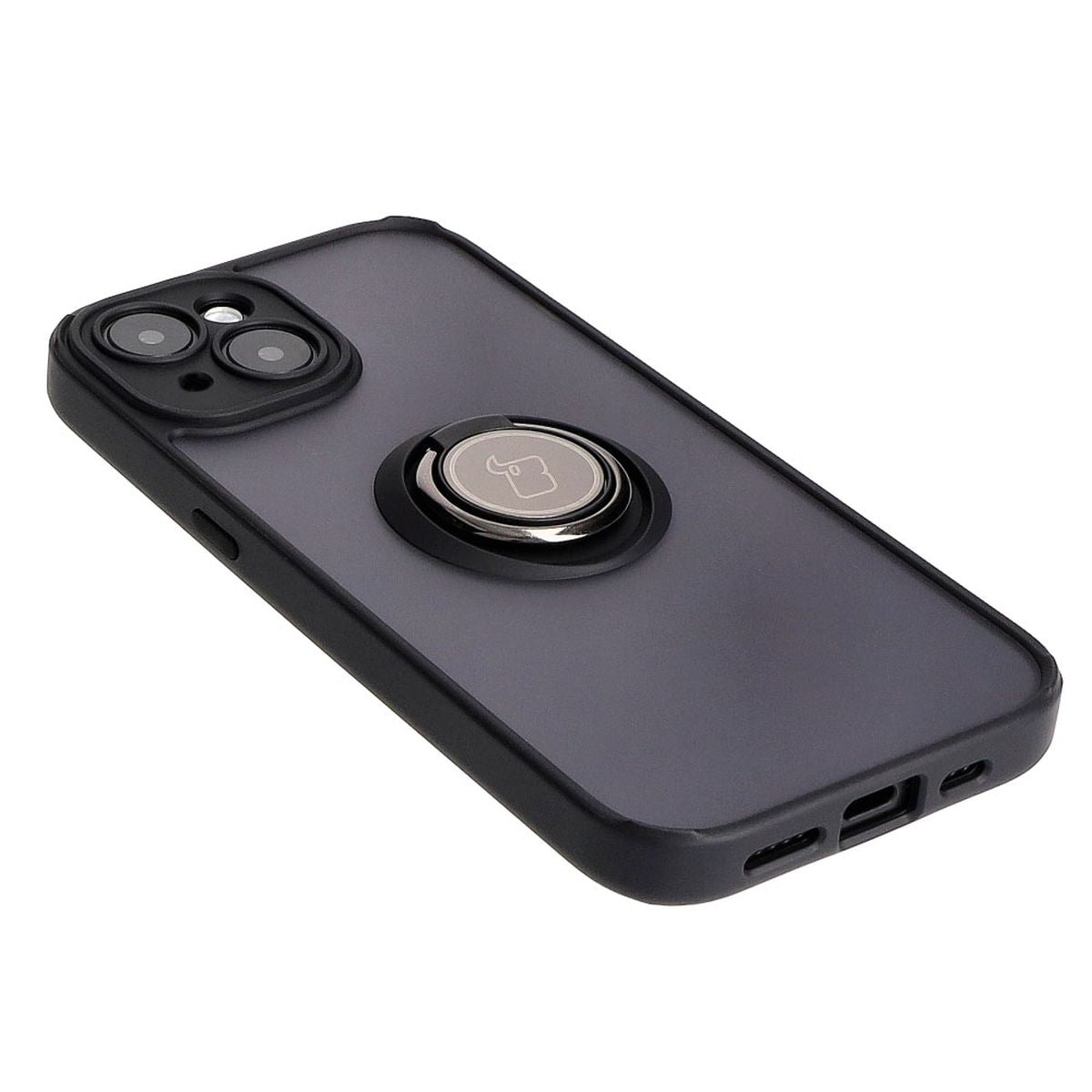 Handyhülle mit Fingergriff für iPhone 15, Bizon Case Hybrid Ring, getönt mit schwarzem Rahmen