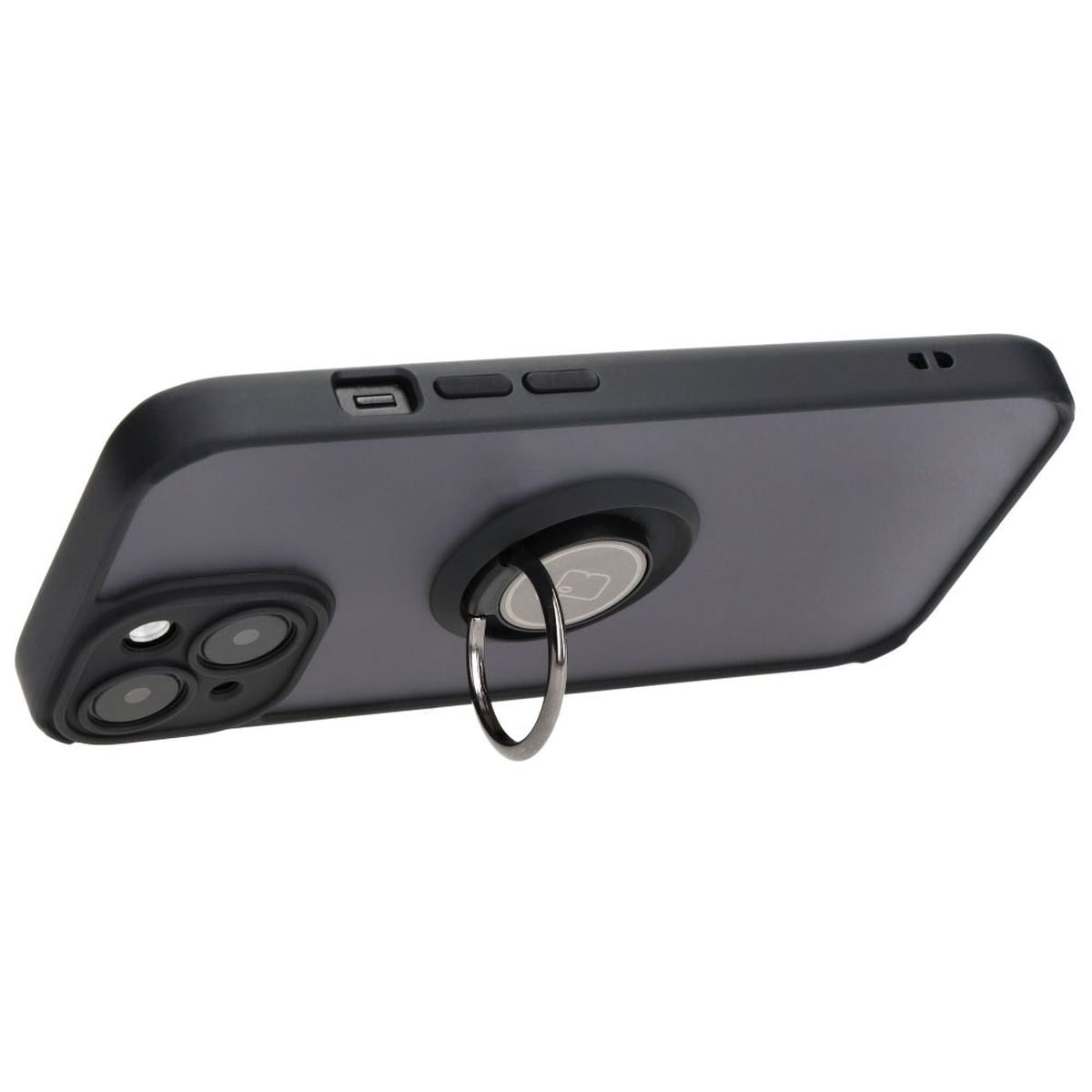 Handyhülle mit Fingergriff für iPhone 15, Bizon Case Hybrid Ring, getönt mit schwarzem Rahmen