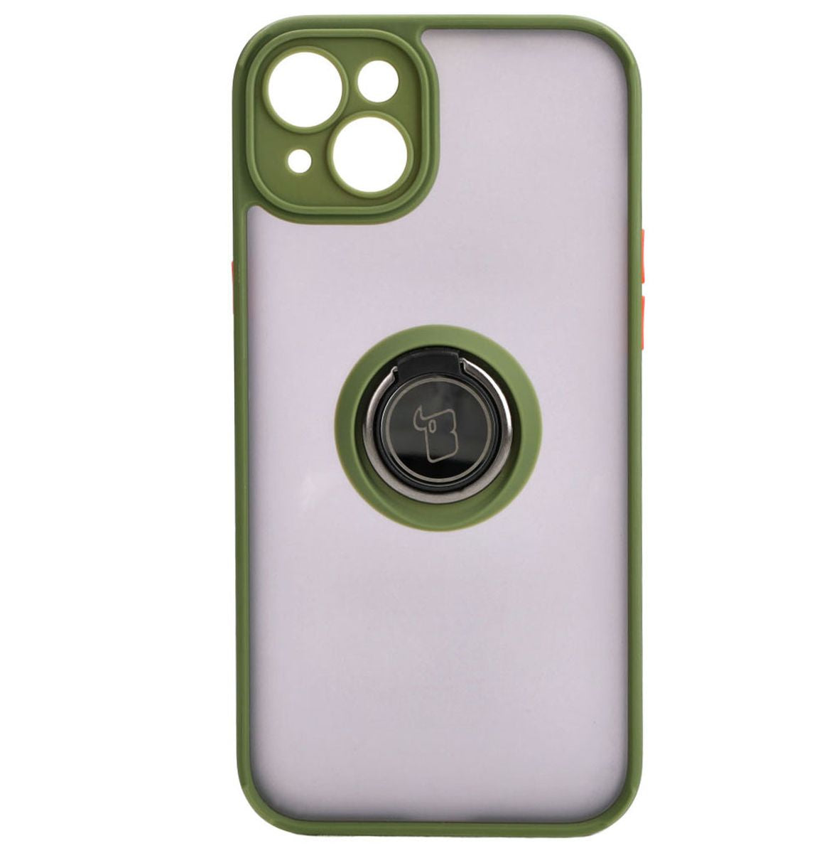 Handyhülle mit Fingergriff für iPhone 15 Plus, Bizon Case Hybrid Ring, getönt mit grünem Rahmen