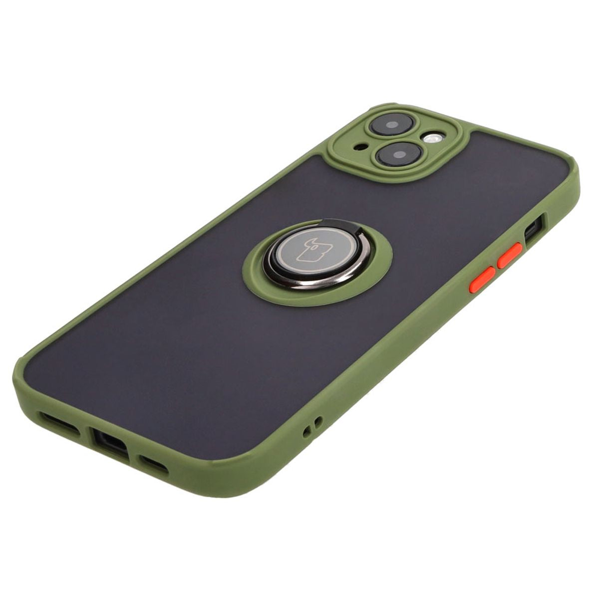 Handyhülle mit Fingergriff für iPhone 15 Plus, Bizon Case Hybrid Ring, getönt mit grünem Rahmen