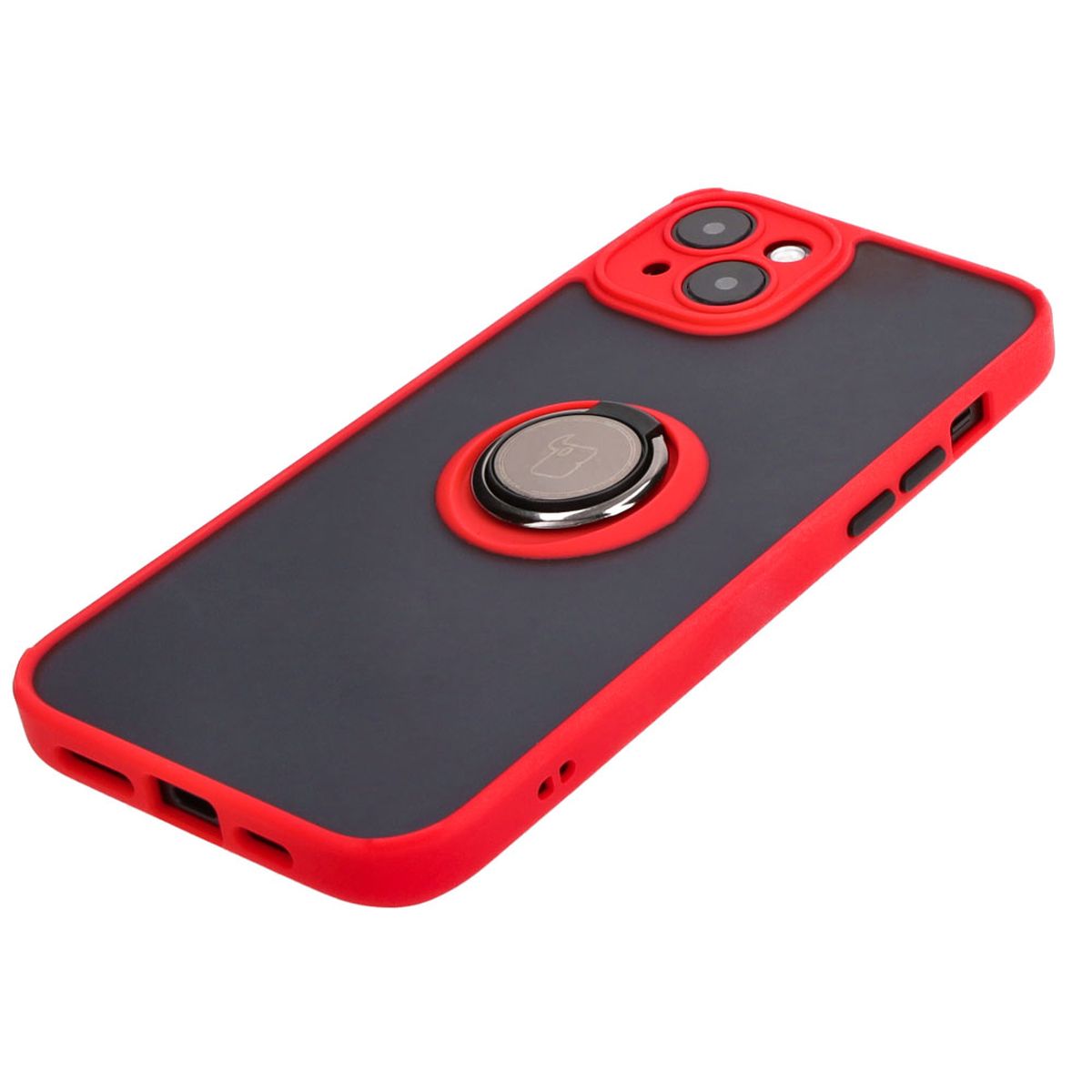 Handyhülle mit Fingergriff für iPhone 15 Plus, Bizon Case Hybrid Ring, getönt mit rotem Rahmen