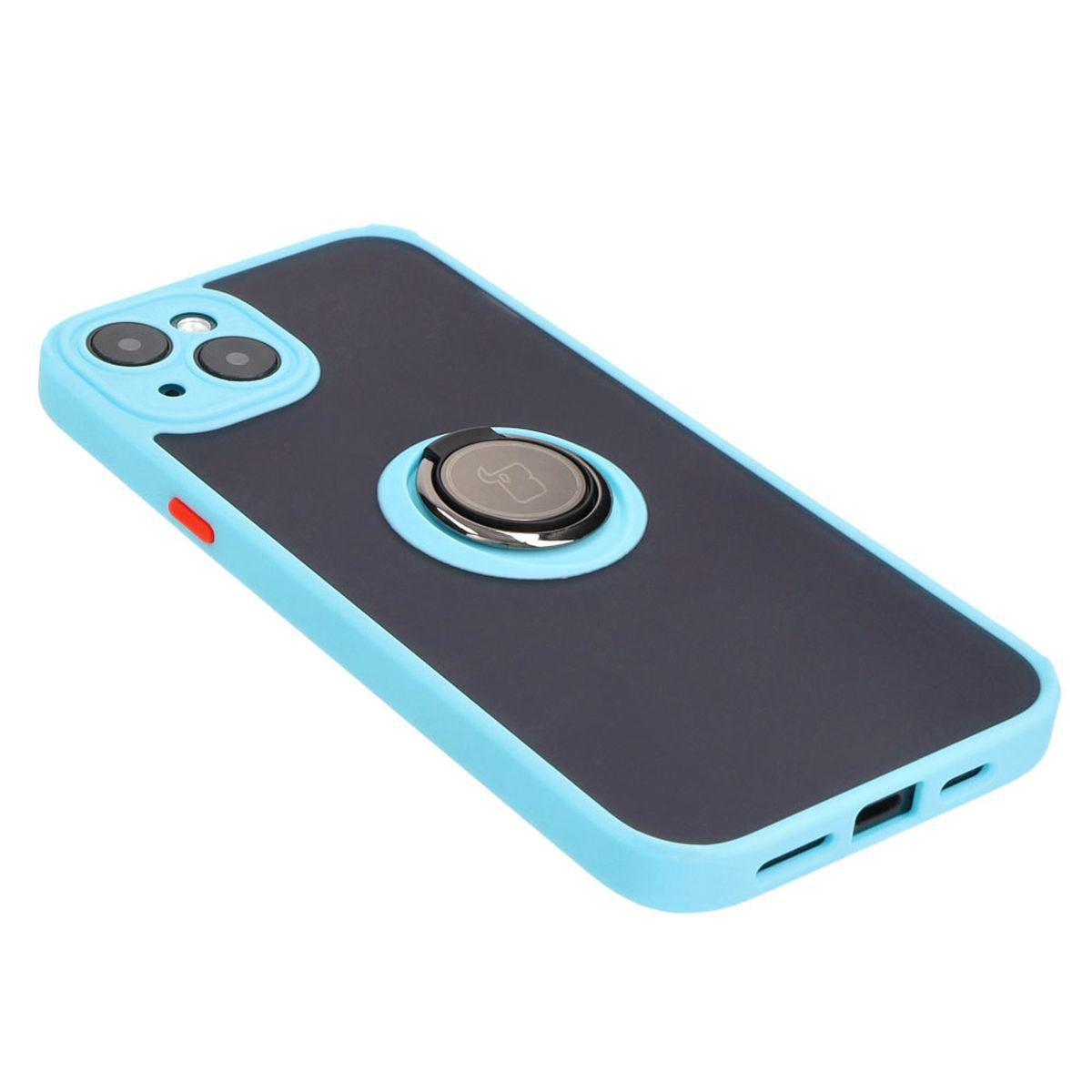 Handyhülle mit Fingergriff für iPhone 15 Plus, Bizon Case Hybrid Ring, getönt mit hellblauem Rahmen