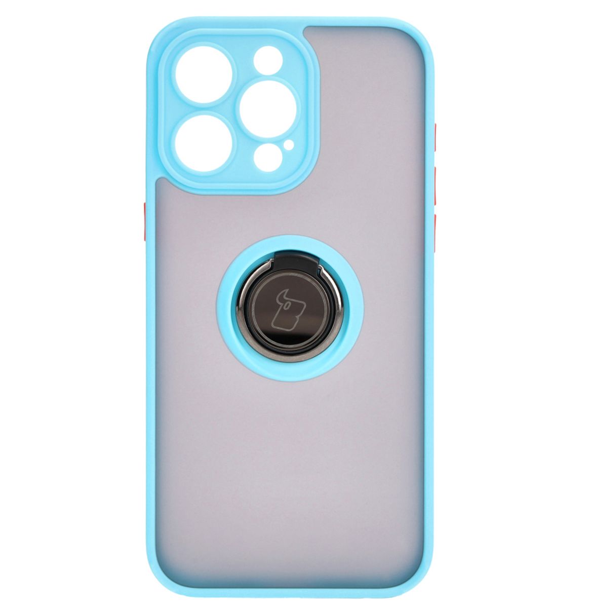 Handyhülle mit Fingergriff für iPhone 15 Pro Max, Bizon Case Hybrid Ring, getönt mit hellblauem Rahmen
