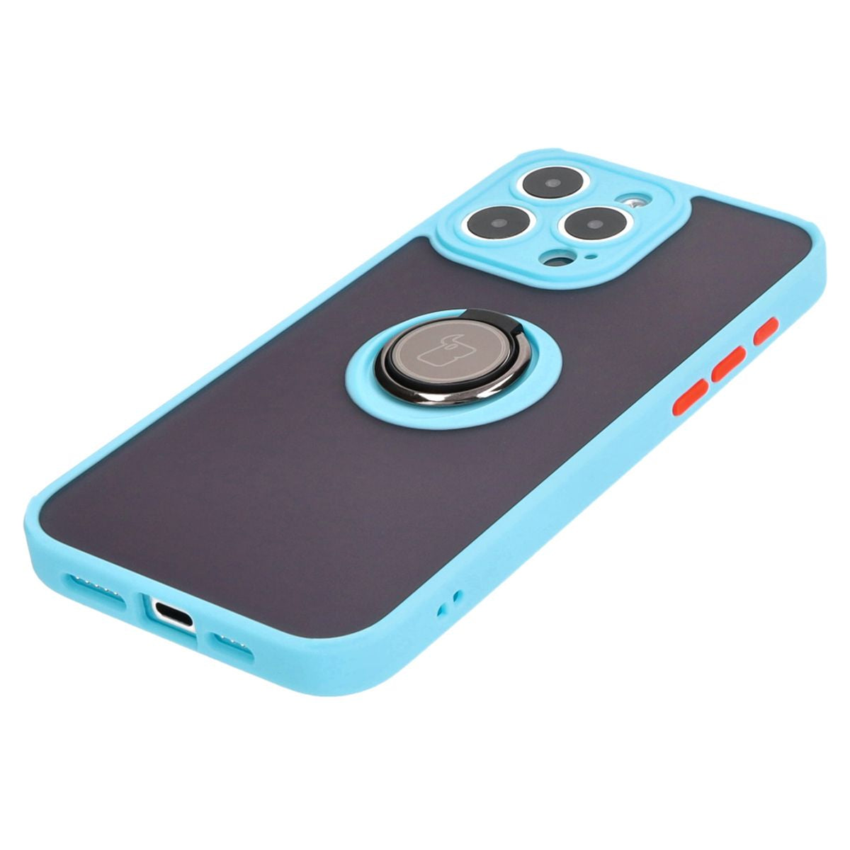 Handyhülle mit Fingergriff für iPhone 15 Pro Max, Bizon Case Hybrid Ring, getönt mit hellblauem Rahmen