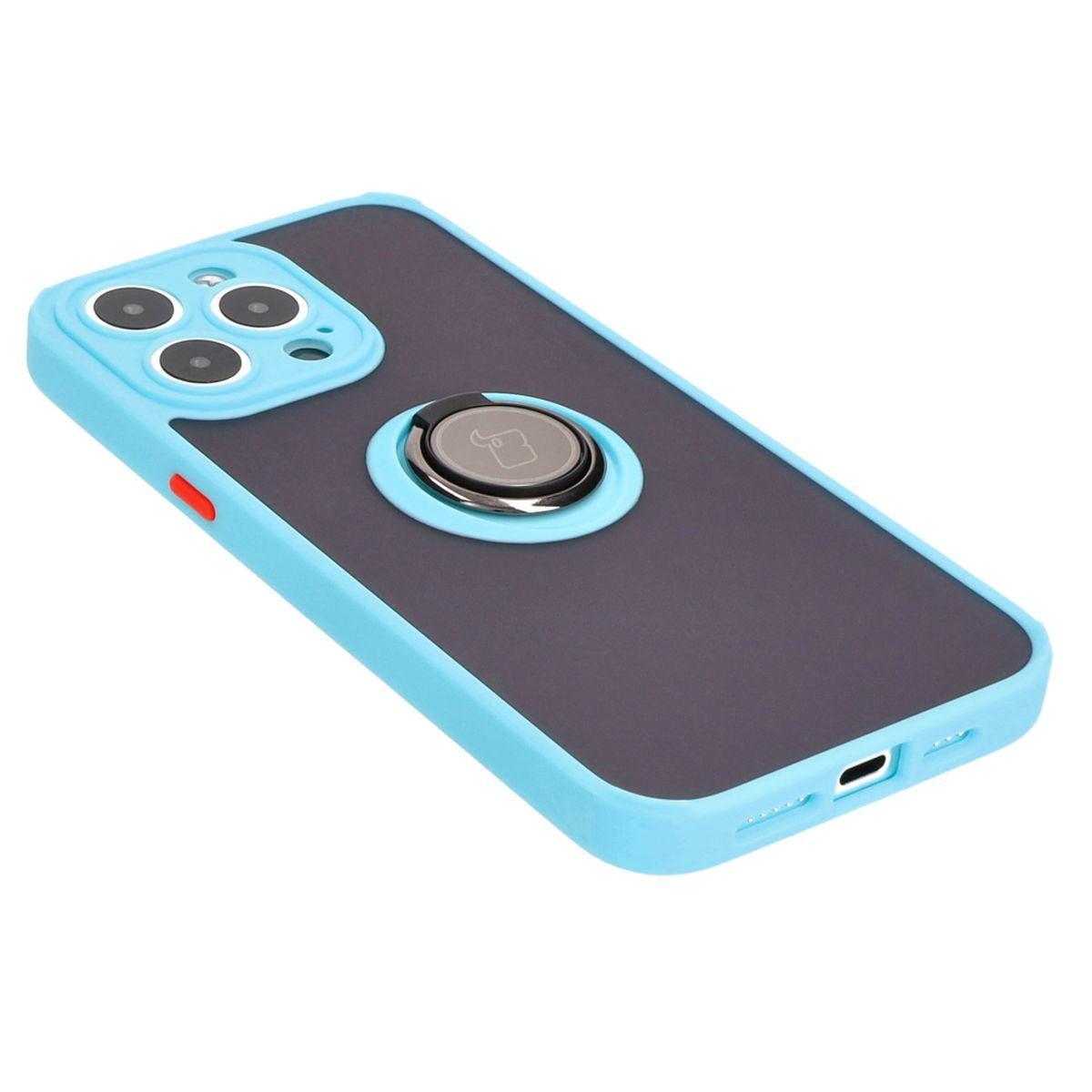 Handyhülle mit Fingergriff für iPhone 15 Pro Max, Bizon Case Hybrid Ring, getönt mit hellblauem Rahmen