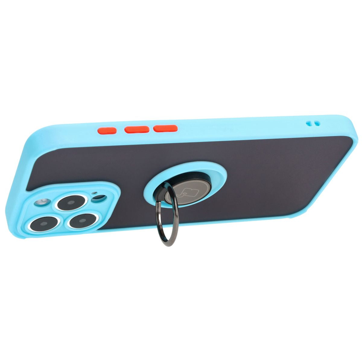 Handyhülle mit Fingergriff für iPhone 15 Pro Max, Bizon Case Hybrid Ring, getönt mit hellblauem Rahmen
