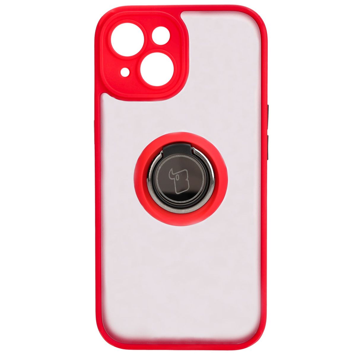 Handyhülle mit Fingergriff für iPhone 15, Bizon Case Hybrid Ring, getönt mit rotem Rahmen