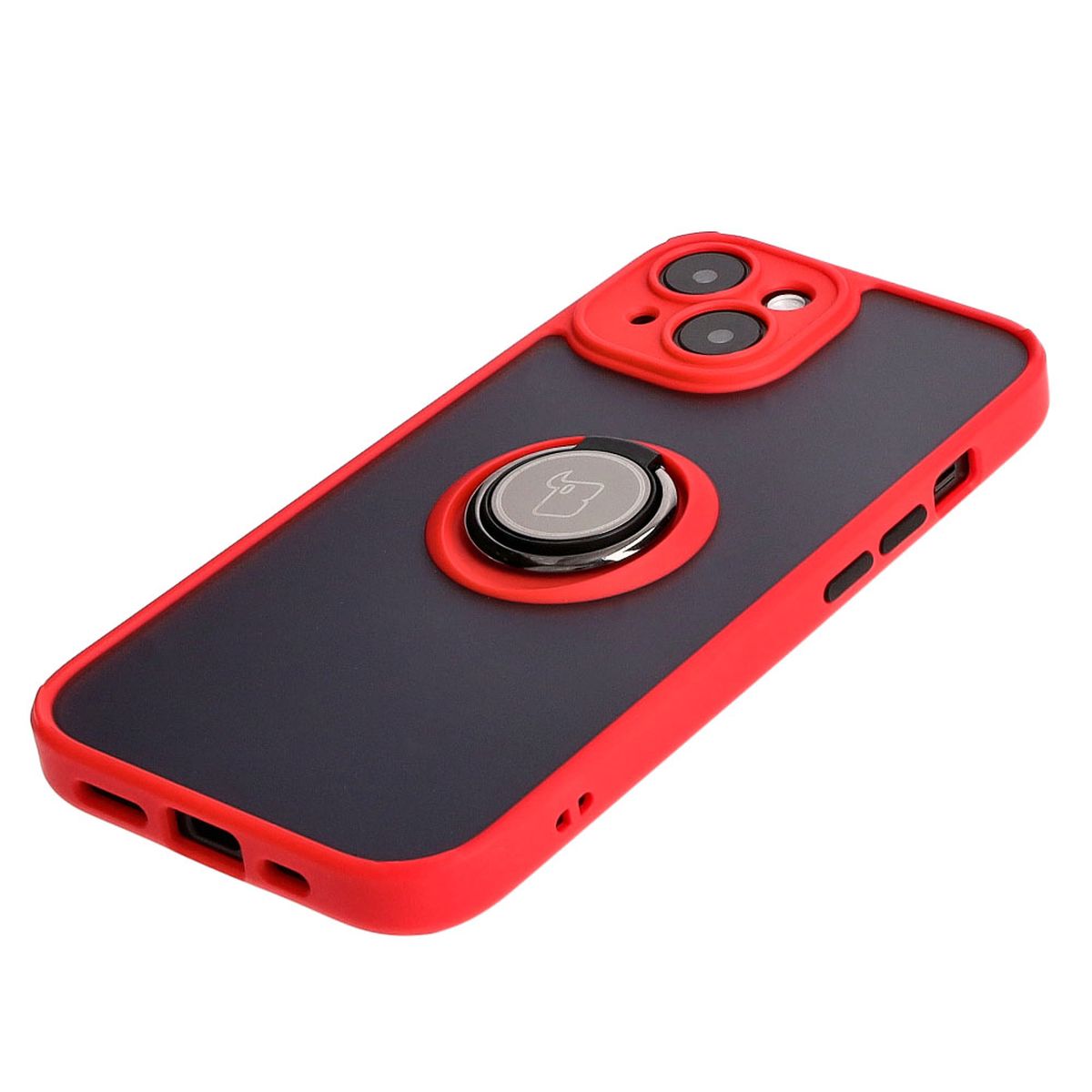 Handyhülle mit Fingergriff für iPhone 15, Bizon Case Hybrid Ring, getönt mit rotem Rahmen