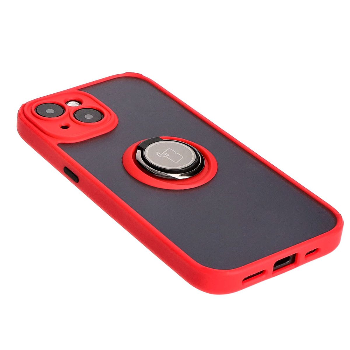 Handyhülle mit Fingergriff für iPhone 15, Bizon Case Hybrid Ring, getönt mit rotem Rahmen