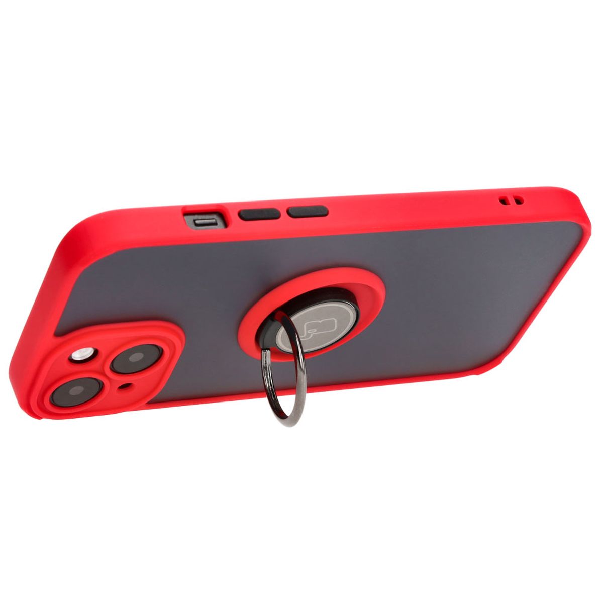 Handyhülle mit Fingergriff für iPhone 15, Bizon Case Hybrid Ring, getönt mit rotem Rahmen