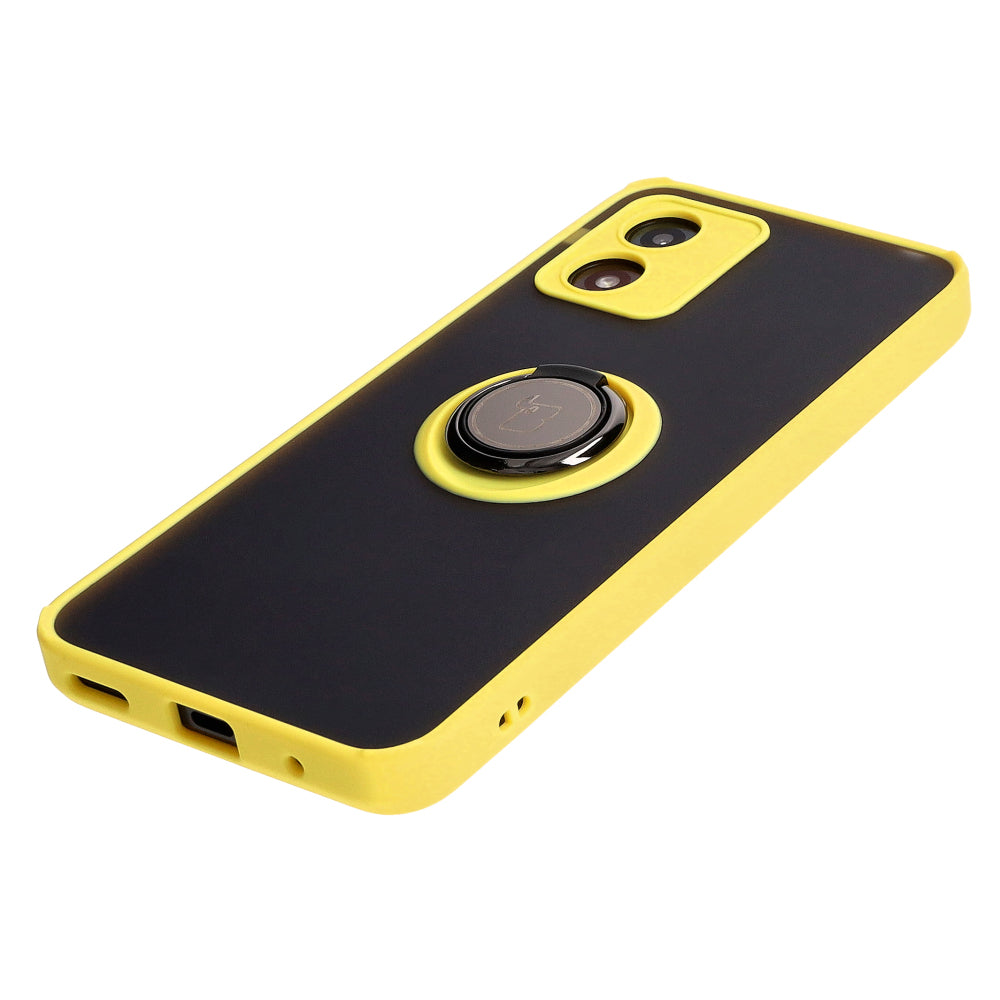 Handyhülle mit Fingergriff für Motorola Moto E13, Bizon Case Hybrid Ring, getönt mit gelbem Rahmen