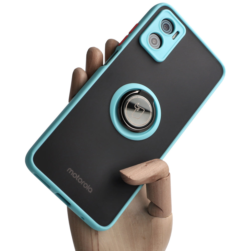 Schutzhülle Bizon Case Hybrid Ring für Motorola Moto E22/E22i, Hellblau