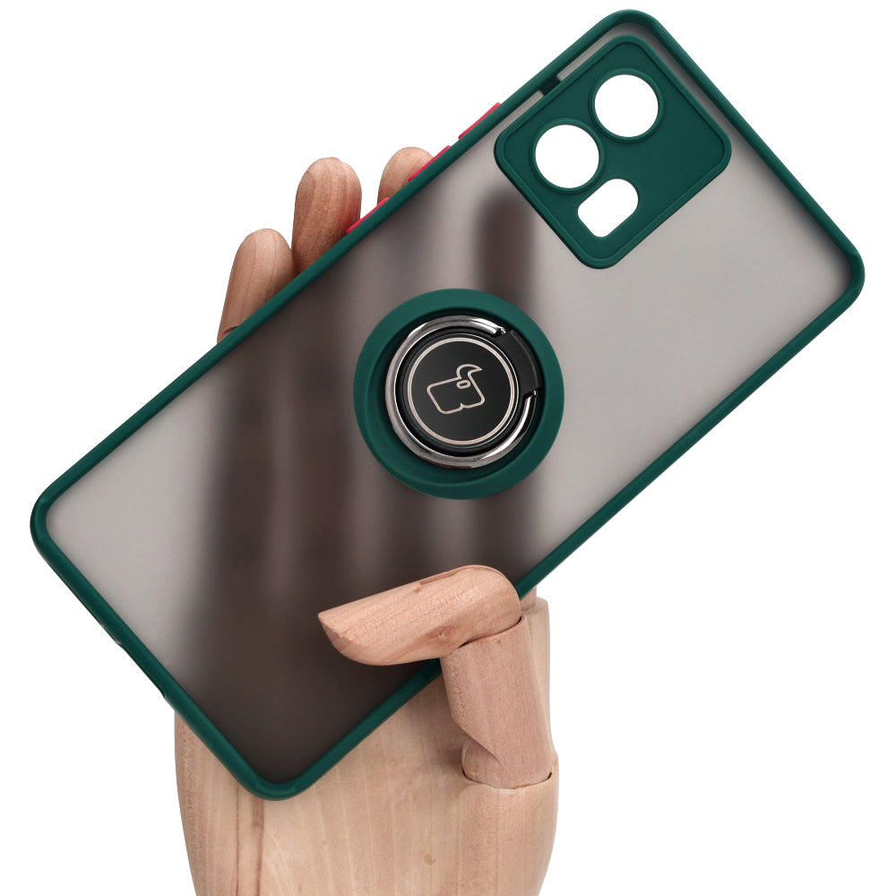 Handyhülle mit Fingergriff für Motorola Edge 30 Fusion, Bizon Case Hybrid Ring, getönt mit dunkelgrünem Rahmen
