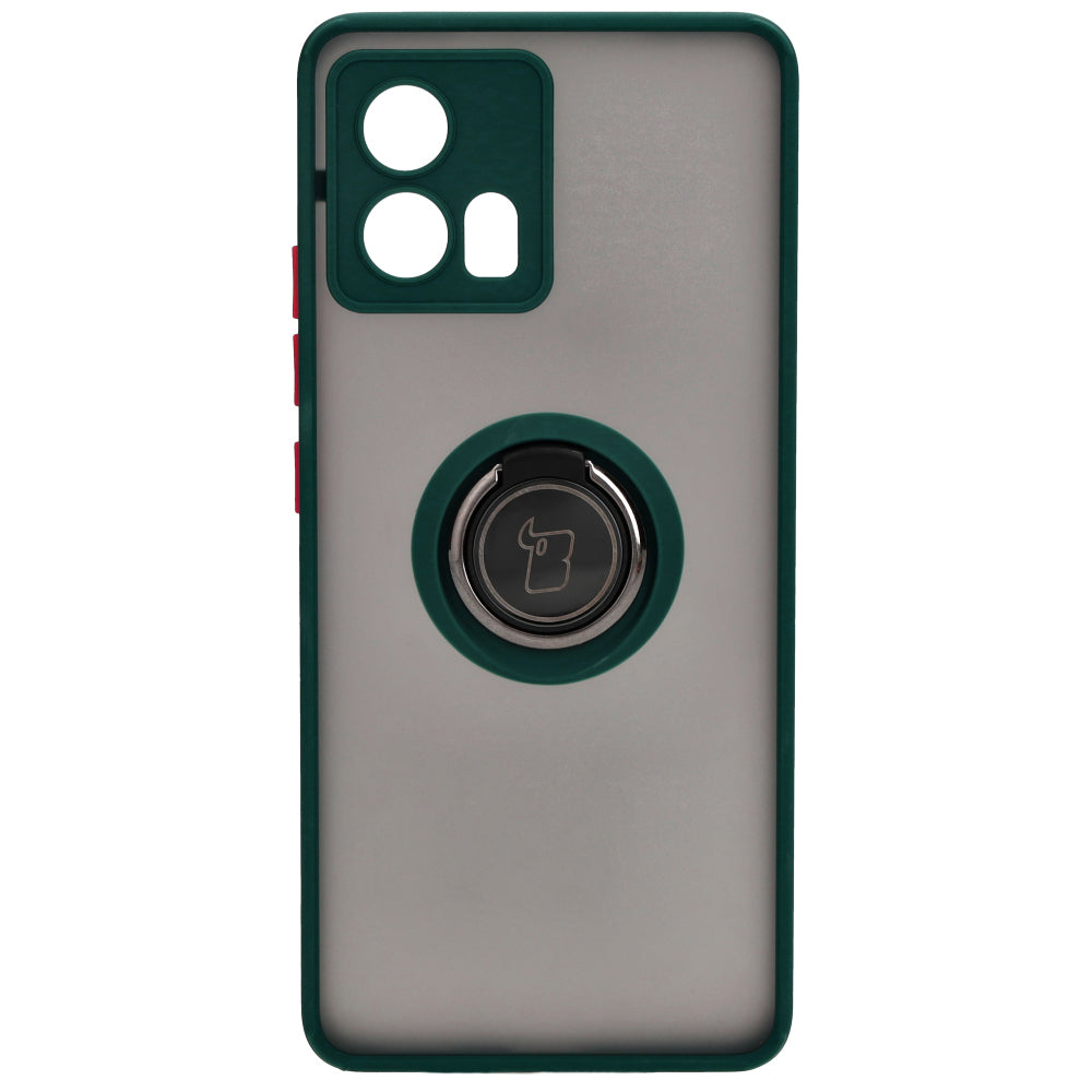 Handyhülle mit Fingergriff für Motorola Edge 30 Fusion, Bizon Case Hybrid Ring, getönt mit dunkelgrünem Rahmen