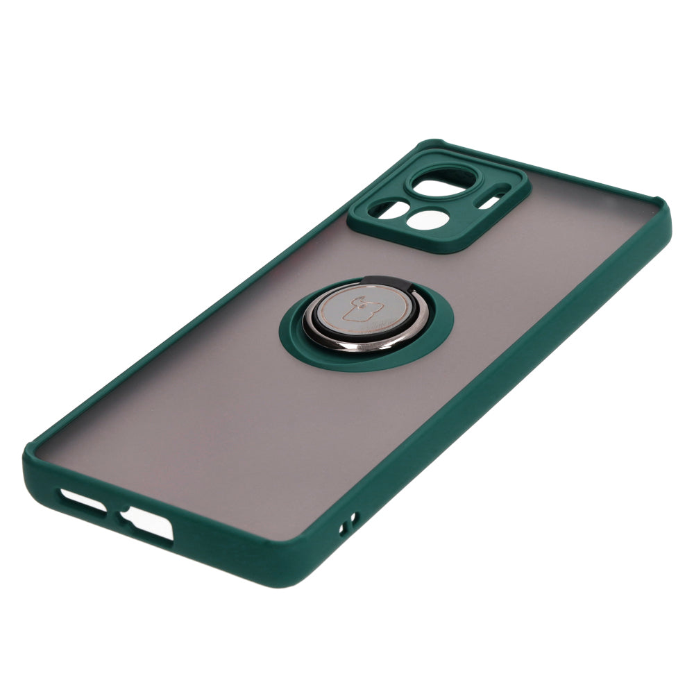 Handyhülle mit Fingergriff für Motorola Edge 30 Ultra, Bizon Case Hybrid Ring, getönt mit dunkelgrünem Rahmen