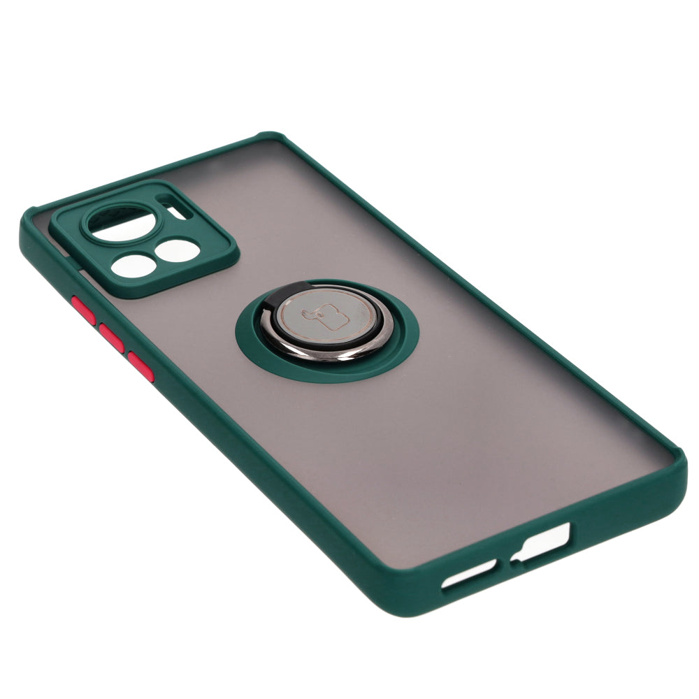Handyhülle mit Fingergriff für Motorola Edge 30 Ultra, Bizon Case Hybrid Ring, getönt mit dunkelgrünem Rahmen