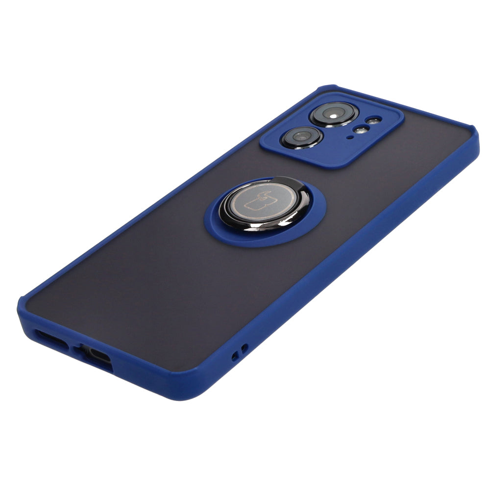 Handyhülle mit Fingergriff für Motorola Edge 40, Bizon Case Hybrid Ring, getönt mit dunkelblauem Rahmen