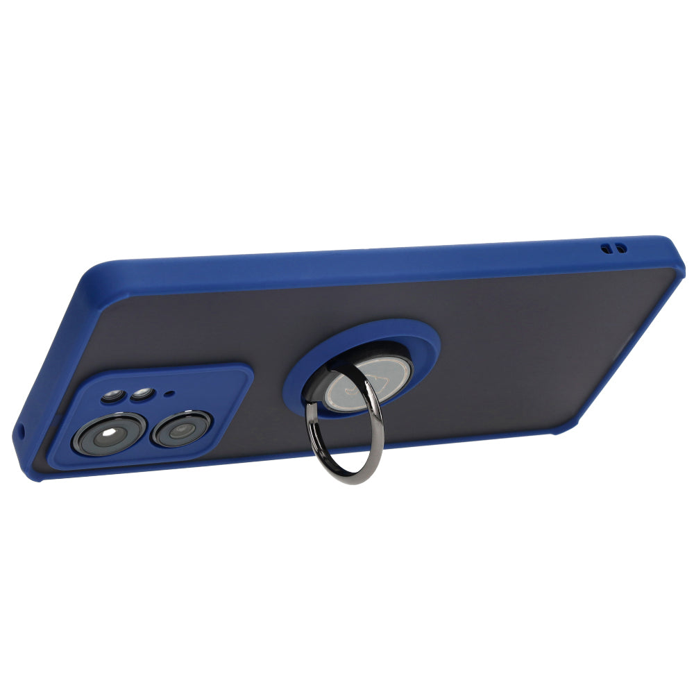 Handyhülle mit Fingergriff für Motorola Edge 40, Bizon Case Hybrid Ring, getönt mit dunkelblauem Rahmen
