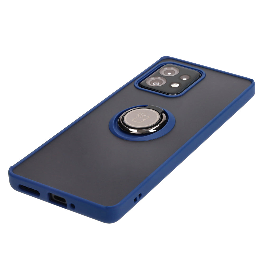 Handyhülle mit Fingergriff für Motorola Edge 40 Pro, Bizon Case Hybrid Ring, getönt mit dunkelblauem Rahmen