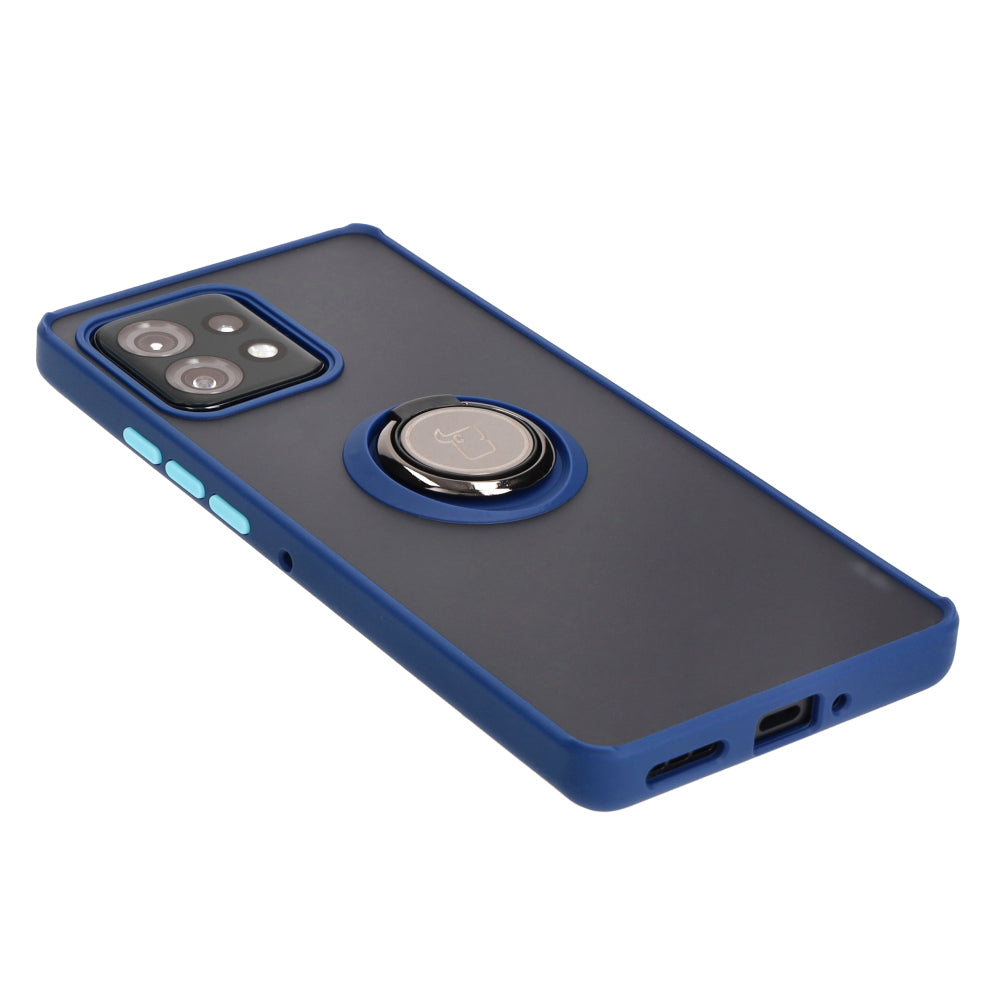 Handyhülle mit Fingergriff für Motorola Edge 40 Pro, Bizon Case Hybrid Ring, getönt mit dunkelblauem Rahmen