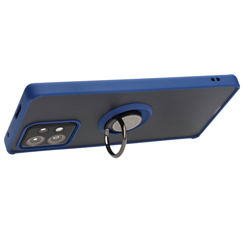 Handyhülle mit Fingergriff für Motorola Edge 40 Pro, Bizon Case Hybrid Ring, getönt mit dunkelblauem Rahmen